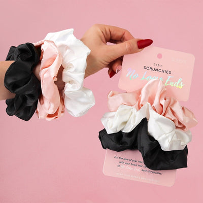No Loose Ends Satin Scrunchies – Set of 3 for Effortless Style