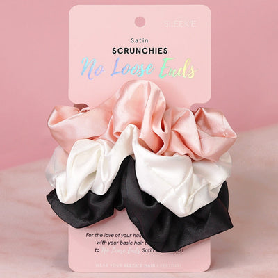 No Loose Ends Satin Scrunchies – Set of 3 for Effortless Style