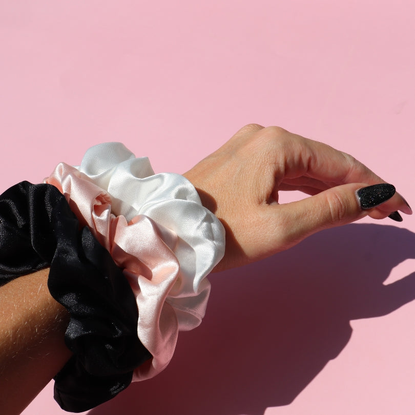No Loose Ends Satin Scrunchies – Set of 3 for Effortless Style